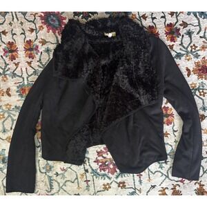 PIKO 1988 Black Faux Fur Collar Suede-Like Women's Jacket/Sweater- Small